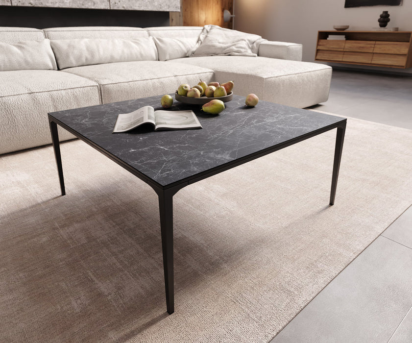 Square Coffee Table Levente 85x85cm Ceramic Nero Greco Anthracite Metal Frame Black