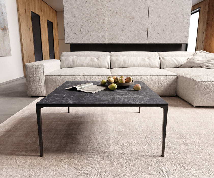 Square Coffee Table Levente 85x85cm Ceramic Nero Greco Anthracite Metal Frame Black