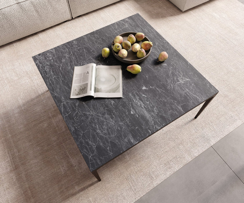 Square Coffee Table Levente 85x85cm Ceramic Nero Greco Anthracite Metal Frame Black
