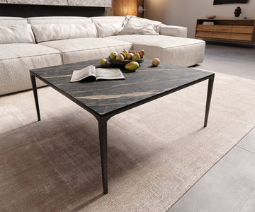 Square Coffee Table Levente 85x85cm Ceramic Noir Desir Brown Metal Frame Titanium