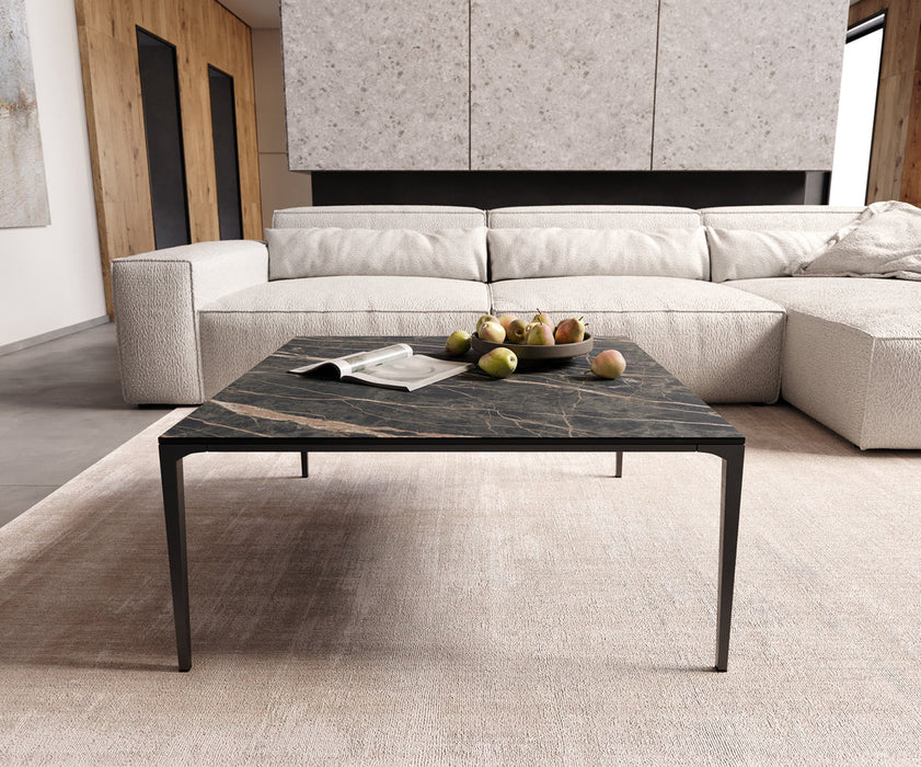 Square Coffee Table Levente 85x85cm Ceramic Noir Desir Brown Metal Frame Titanium