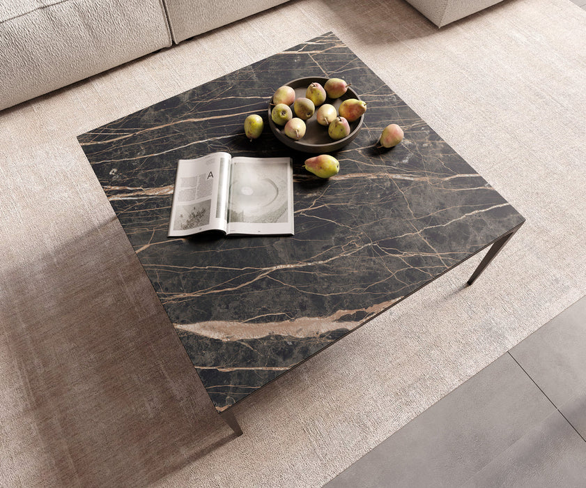 Square Coffee Table Levente 85x85cm Ceramic Noir Desir Brown Metal Frame Titanium