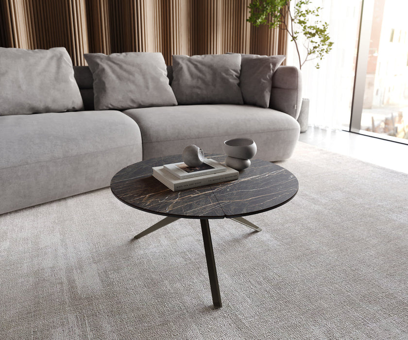 Coffee Table Delron 70x70cm Ceramic Noir Desir Brown Metal Frame Titanium