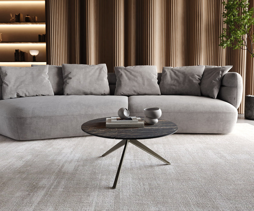 Coffee Table Delron 70x70cm Ceramic Noir Desir Brown Metal Frame Titanium