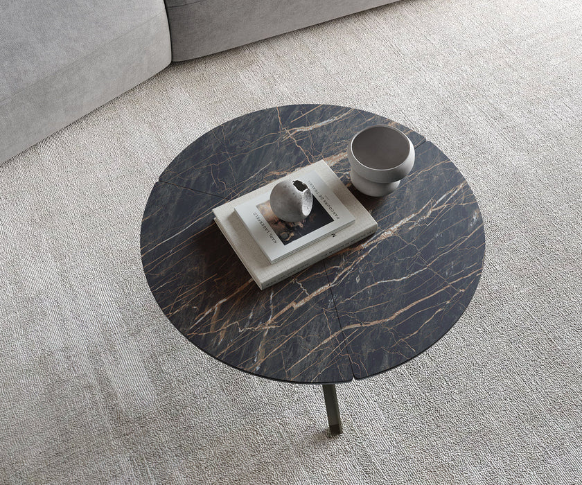 Coffee Table Delron 70x70cm Ceramic Noir Desir Brown Metal Frame Titanium