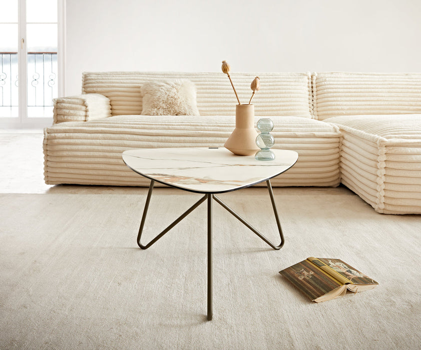 Coffee Table Ekrem 67x65cm Ceramic Calacatta Luxe Gold Haripin Frame Metal Titanium