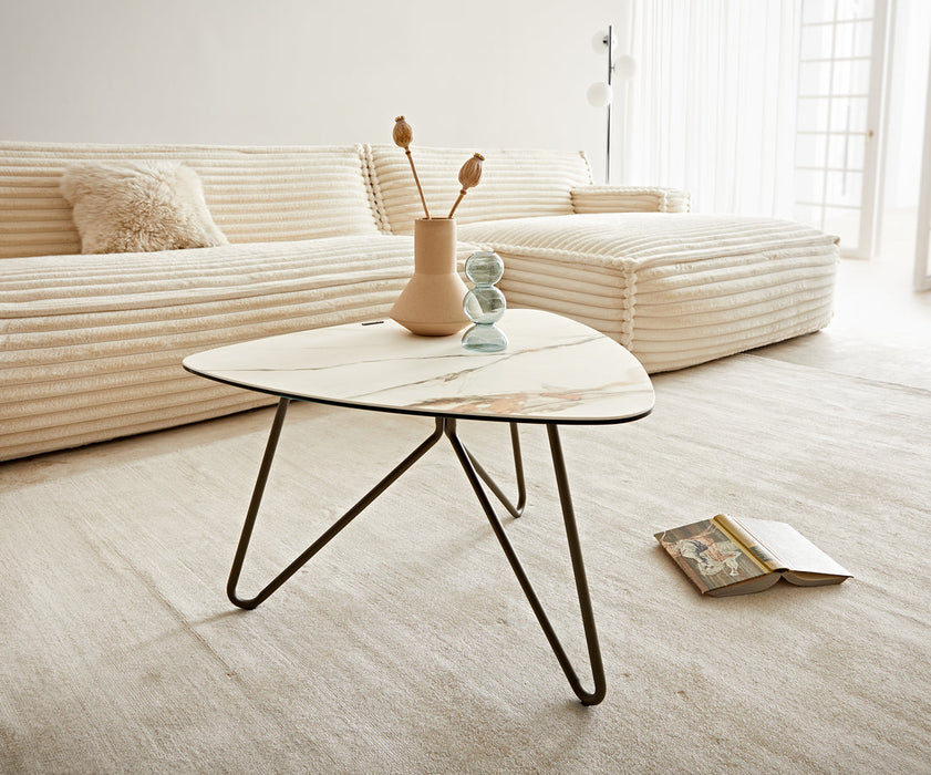 Coffee Table Ekrem 67x65cm Ceramic Calacatta Luxe Gold Haripin Frame Metal Titanium