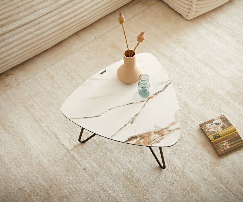 Coffee Table Ekrem 67x65cm Ceramic Calacatta Luxe Gold Haripin Frame Metal Titanium