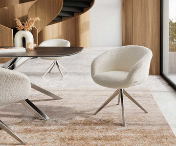 Dining Chair Vinka Bouclé White Cross Base 360° Swivel Silver Pocket Springs
