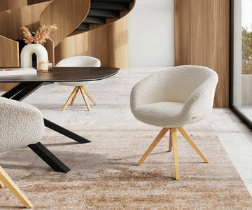 Dining Chair Vinka Bouclé White Cross Angular Base Wooden 180° Swivel Pocket Springs