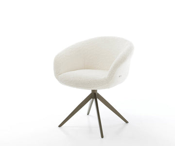 Dining Chair Vinka Bouclé White Cross Base 360° Swivel Titanium Pocket Springs