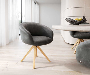 Dining Chair Vinka Microfiber Anthracite Vintage Cross Angular Base Wooden 180° Swivel Pocket Springs