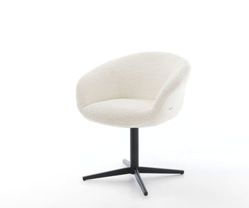 Dining Chair Vinka Bouclé White Star Base 360° Swivel Black Pocket Springs