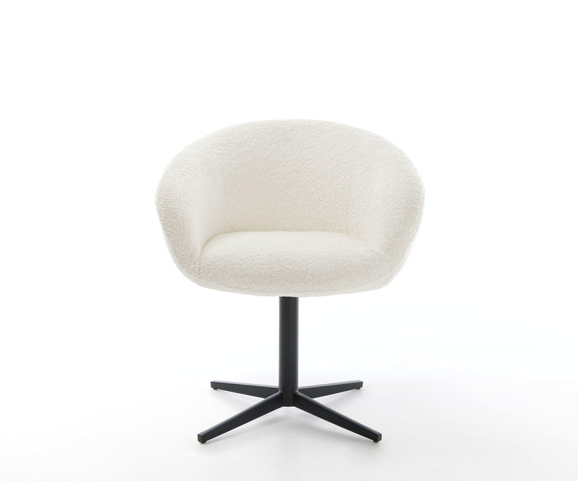 Dining Chair Vinka Bouclé White Star Base 360° Swivel Black Pocket Springs