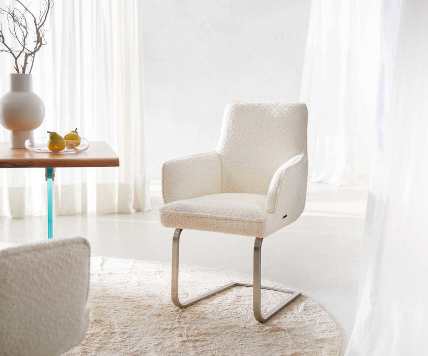 Dining Chair Heira Bouclé White Cantilever Flat Base Silver Pocket Springs