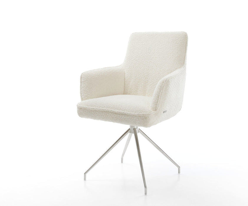 Dining Chair Heira Bouclé White Cross Conical Base Silver 180° Swivel Pocket Springs
