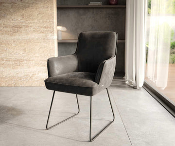 Dining Chair Heira Microfiber Anthracite Vintage Sled Base Black Pocket Springs
