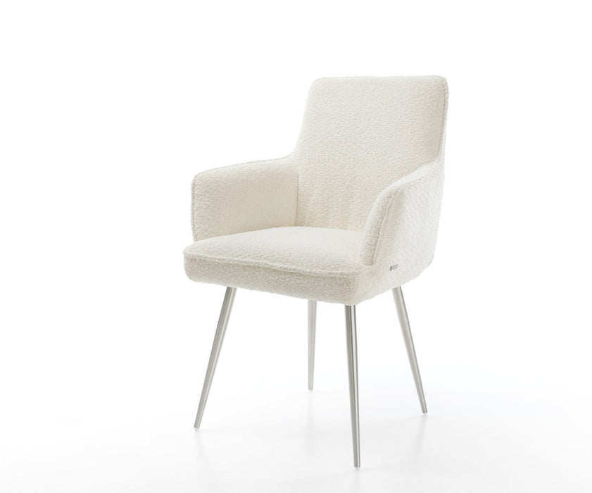 Dining Chair Heira Bouclé White 4 Legs Base Silver Pocket Springs