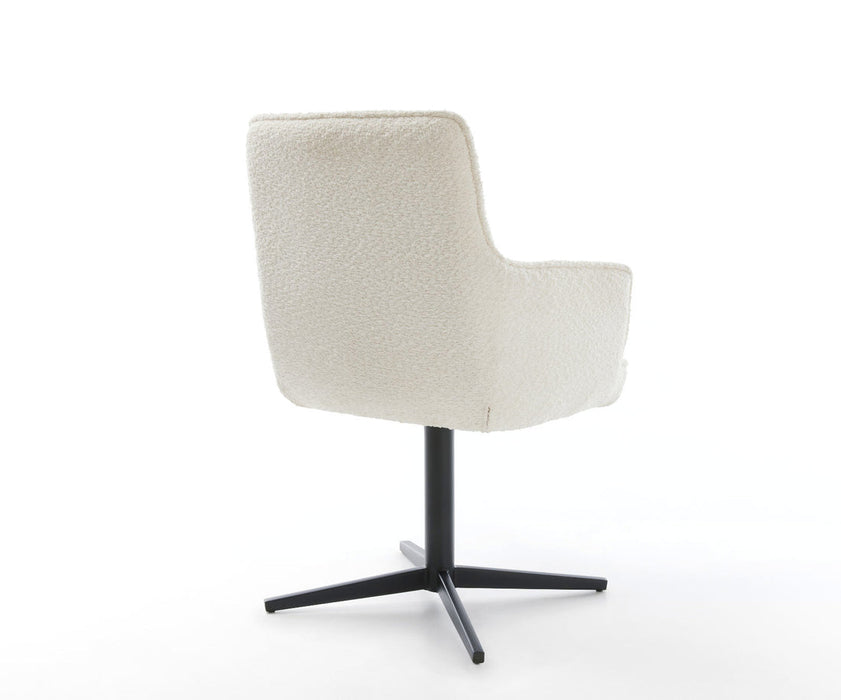 Dining Chair Heira Bouclé White Star Base 360° Swivel Black Pocket Springs