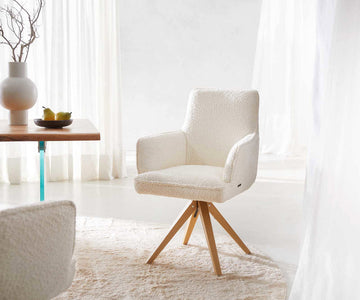Dining Chair Heira Bouclé White Cross Angular Base Wooden 180° Swivel Pocket Springs