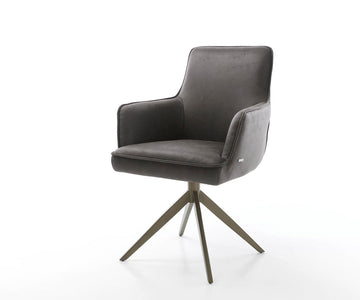 Dining Chair Heira Microfiber Anthracite Vintage Cross Base 360° Swivel Titanium Pocket Springs