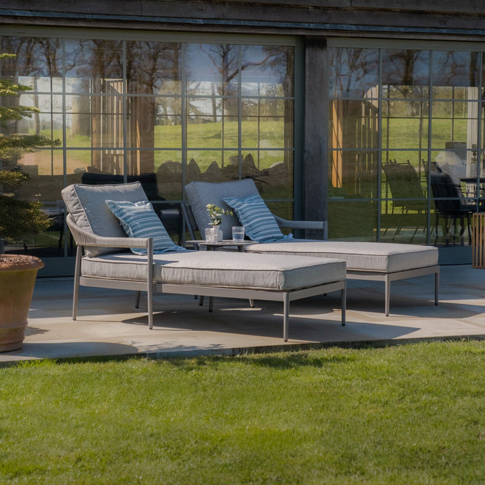 Florence Rope Weave Double Sunloungers with Round Coffee Table