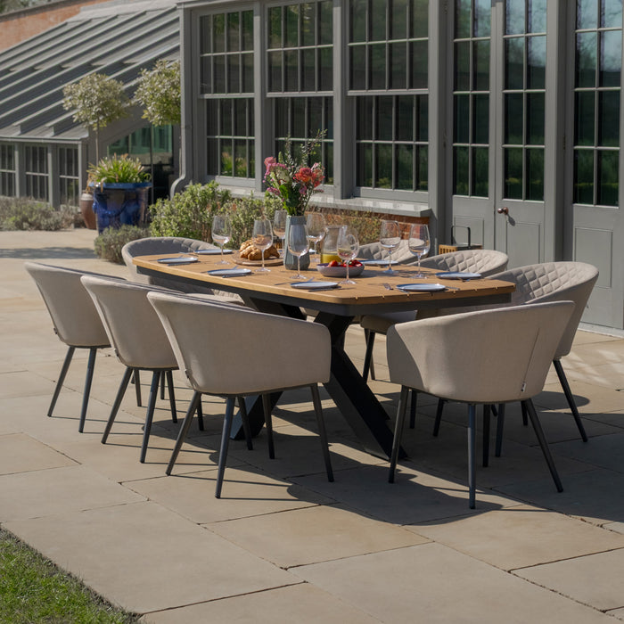Jakarta Teak Oval Dining Table with 8 Ambition Oatmeal Dining Chairs