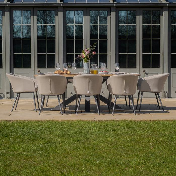 Jakarta Teak Oval Dining Table with 8 Ambition Oatmeal Dining Chairs
