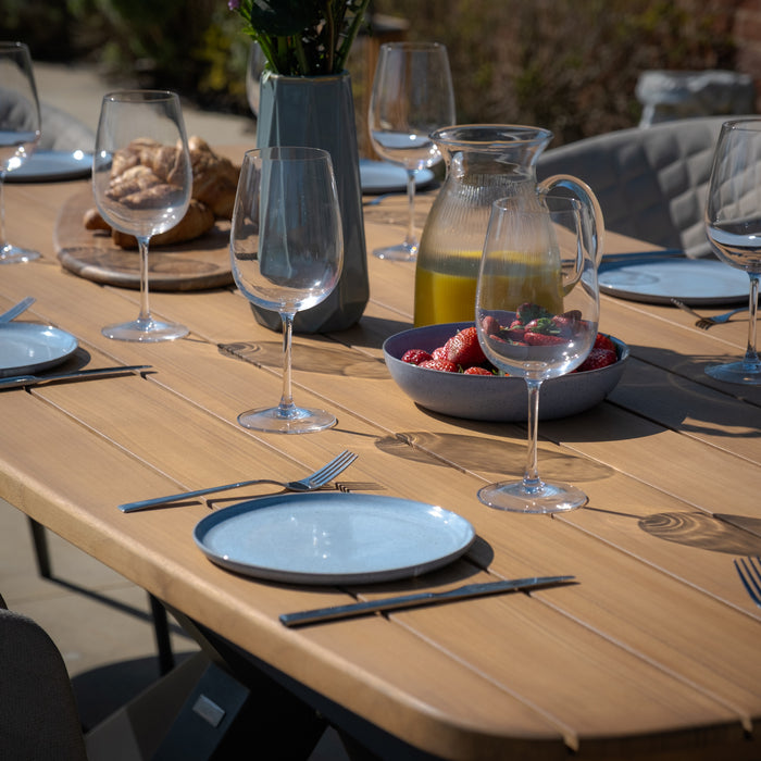 Jakarta Teak Oval Dining Table with 8 Ambition Oatmeal Dining Chairs