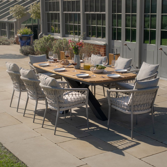 Jakarta Teak Oval Dining Table with 8 Monaco Cool Linen Rope Weave Dining Chairs