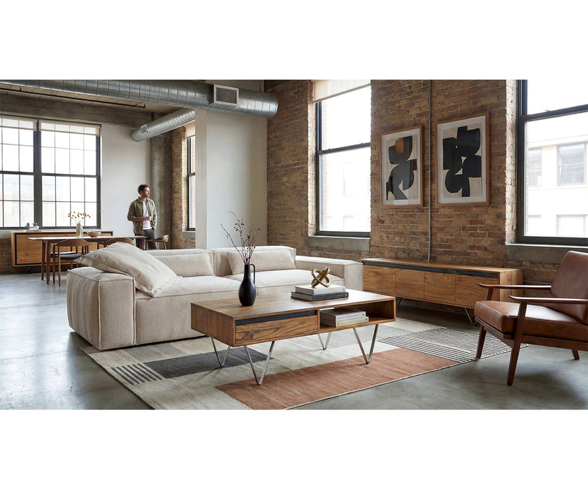 Coffee Table Stonegrace 115x60cm Acacia Natural Metal Feet Silver 2 Drawers 1 Compartment Natural Slate