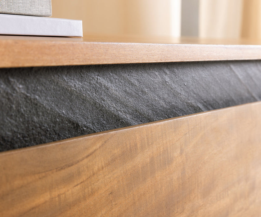 Coffee Table Stonegrace 115x60cm Acacia Natural Metal Feet Silver 2 Drawers 1 Compartment Natural Slate