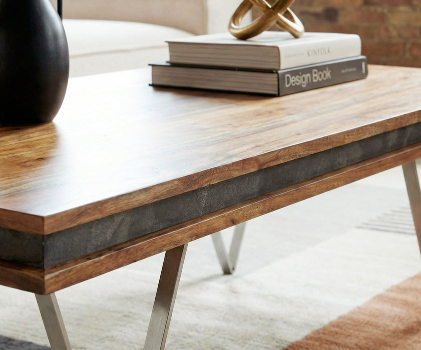 Coffee Table Stonegrace 117x60cm Acacia Natural Metal Feet Silver Natural Slate