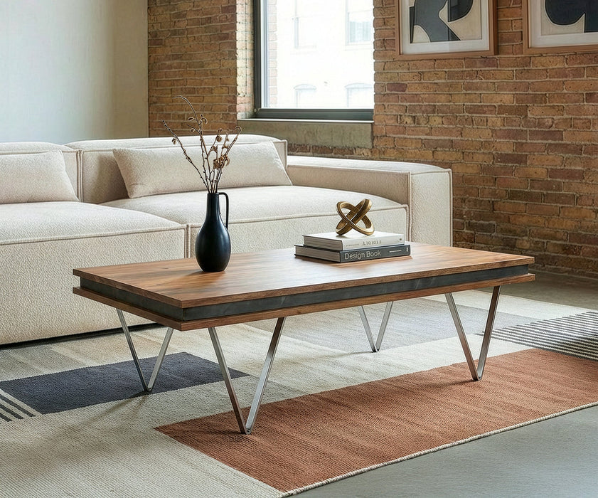 Coffee Table Stonegrace 117x60cm Acacia Natural Metal Feet Silver Natural Slate