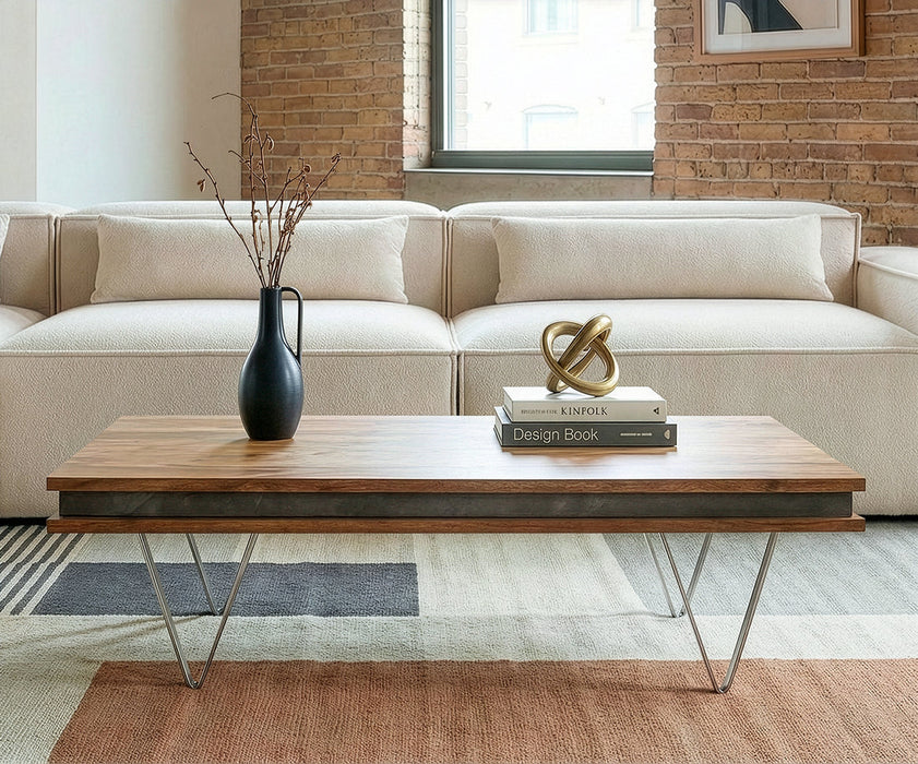 Coffee Table Stonegrace 117x60cm Acacia Natural Metal Feet Silver Natural Slate