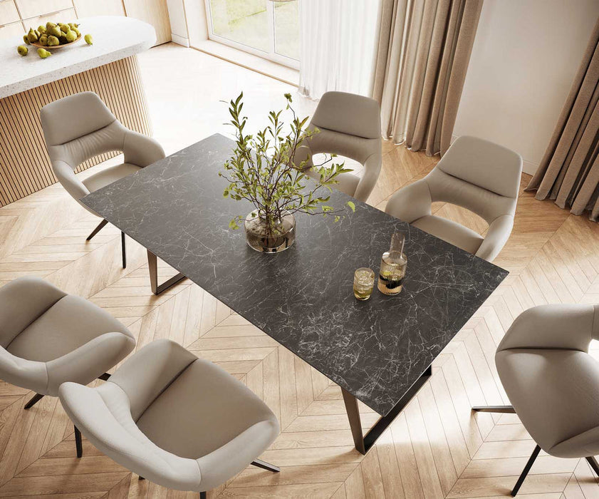 Dining Table Aurora 200cm Ceramic Nero Greco Anthracite Slanted Frame Black