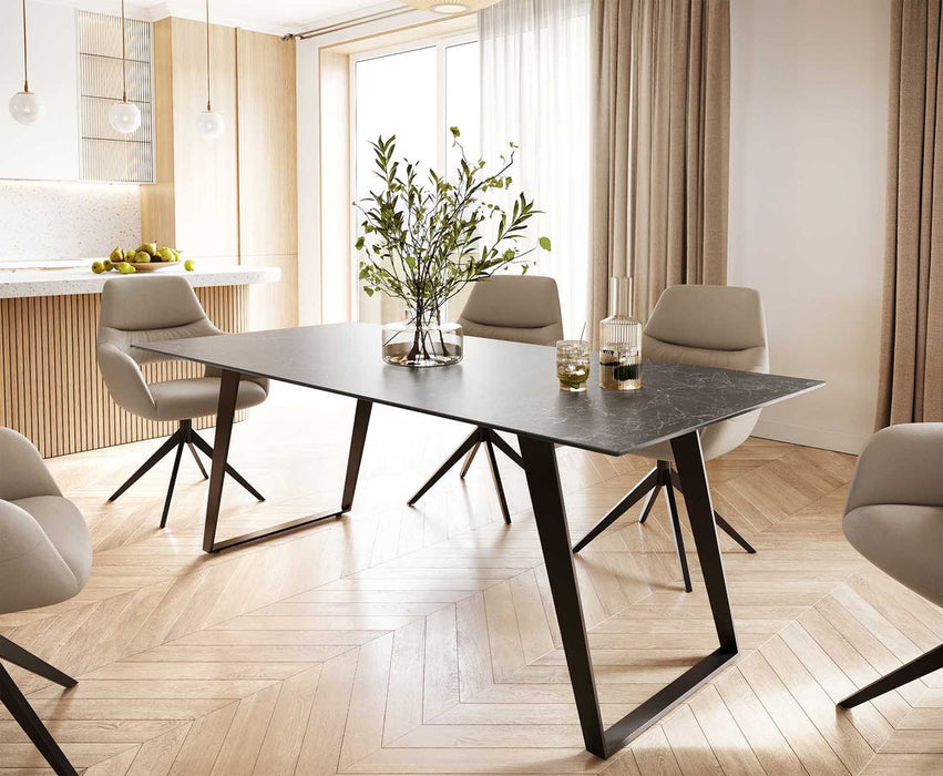 Dining Table Aurora 200cm Ceramic Nero Greco Anthracite Slanted Frame Black