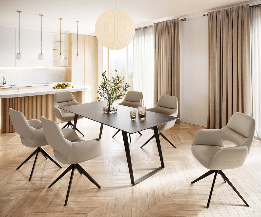 Dining Table Aurora 200cm Ceramic Nero Greco Anthracite Slanted Frame Black