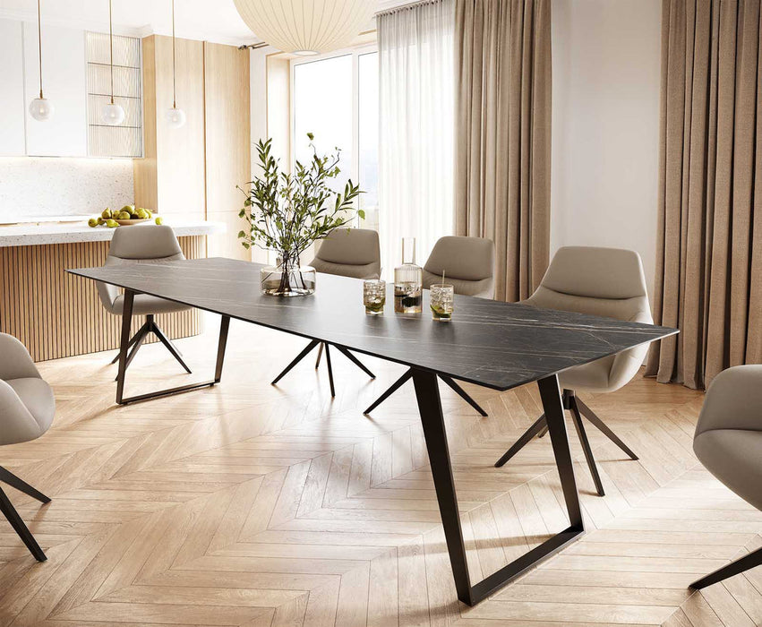 Dining Table Aurora 300cm Ceramic Noir Desir Brown Slanted Frame Black