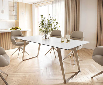 Dining Table Aurora 200cm Ceramic Statuarietto White Slanted Frame Steel