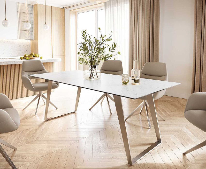 Dining Table Aurora 200cm Ceramic Statuarietto White Slanted Frame Steel