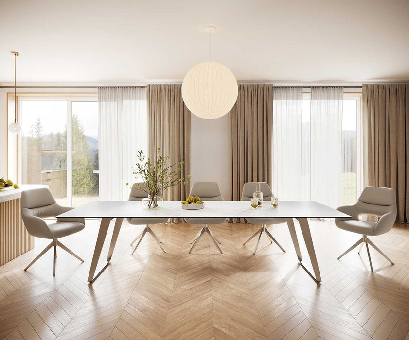 Dining Table Aurora 300cm Ceramic Statuarietto White Slanted Frame Steel