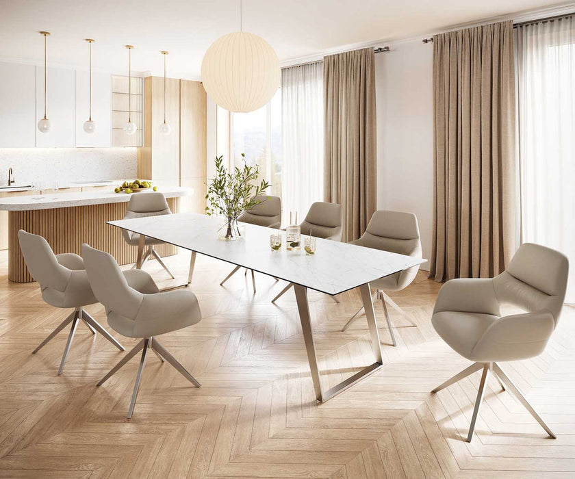 Dining Table Aurora 300cm Ceramic Statuarietto White Slanted Frame Steel