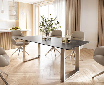 Dining Table Aurora 200cm Ceramic Noir Desir Brown Square Frame Slim Steel