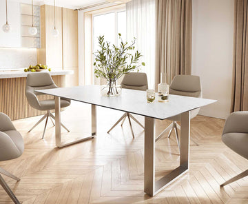 Dining Table Aurora 200cm Ceramic Statuarietto White Square Frame Slim Steel