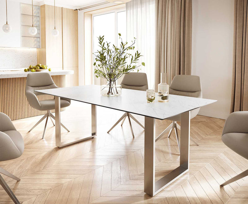 Dining Table Aurora 200cm Ceramic Statuarietto White Square Frame Slim Steel