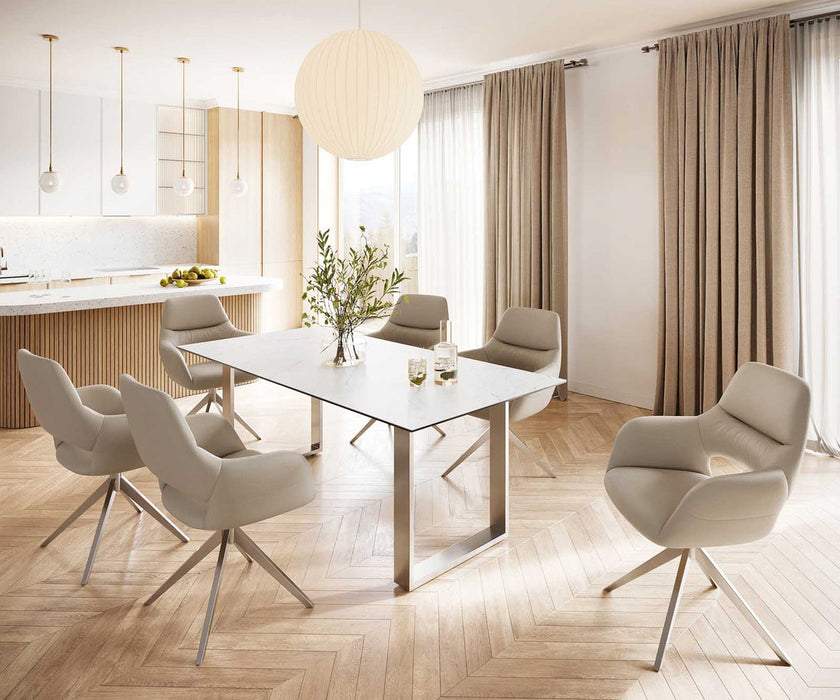 Dining Table Aurora 200cm Ceramic Statuarietto White Square Frame Slim Steel