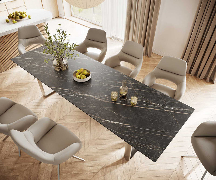 Dining Table Aurora 300cm Ceramic Noir Desir Brown Square Frame Slim Steel