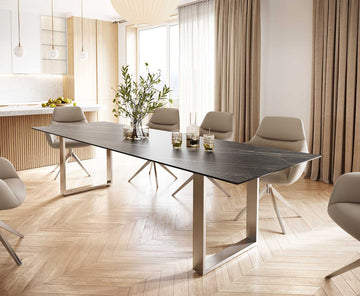 Dining Table Aurora 300cm Ceramic Noir Desir Brown Square Frame Slim Steel