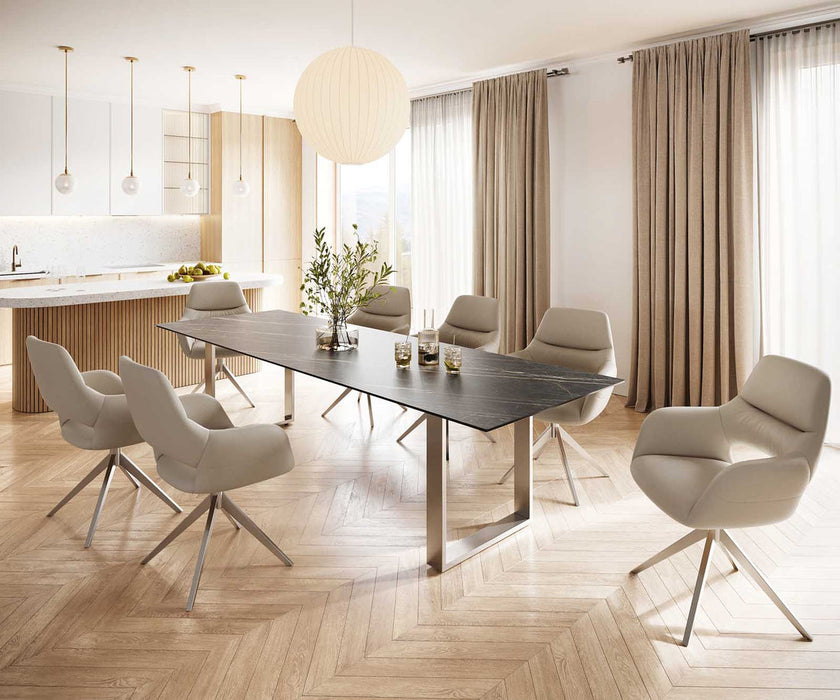Dining Table Aurora 300cm Ceramic Noir Desir Brown Square Frame Slim Steel